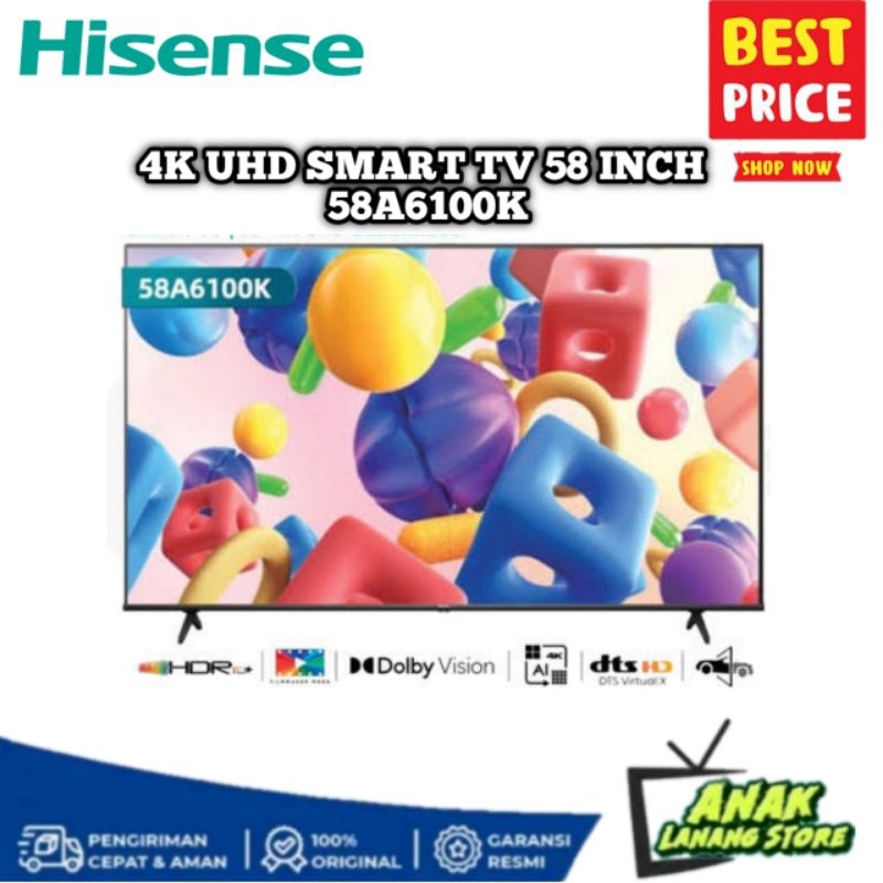 HISENSE 58A6100K 58 INCH 4K UHD SMART TV GARANSI RESMI