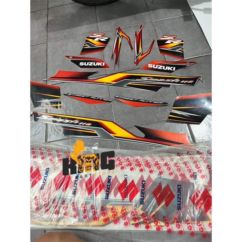 STRIPING STIKER BODI BODY SET SUZUKI NEW SMASH SR CW HITAM ORANGE ORIGINAL SGP NOS