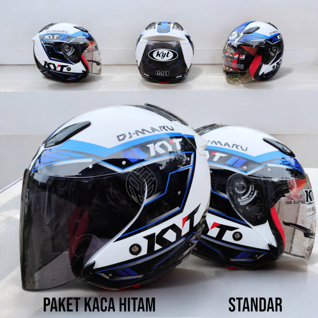 HELM KYT DJ MARU MOTIF#9 WHITE BLUE|HELM KYT HALF FACE