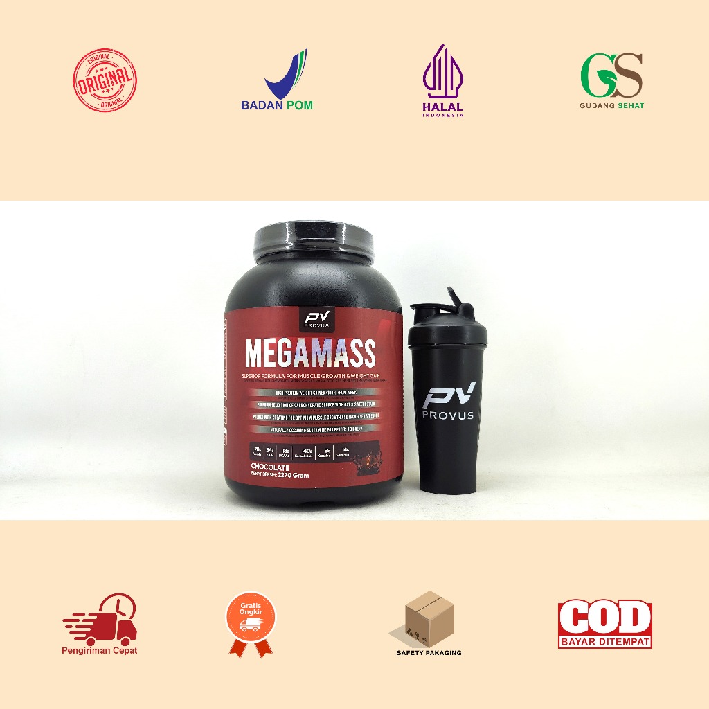 Manado Provus Mega Mass 5 lbs / 2,27 Kg Weight Gainer Penambah Berat Badan Free Shaker
