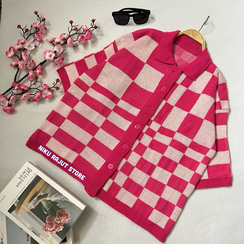 LALITA | cardigan rajut wanita motif kotak premium