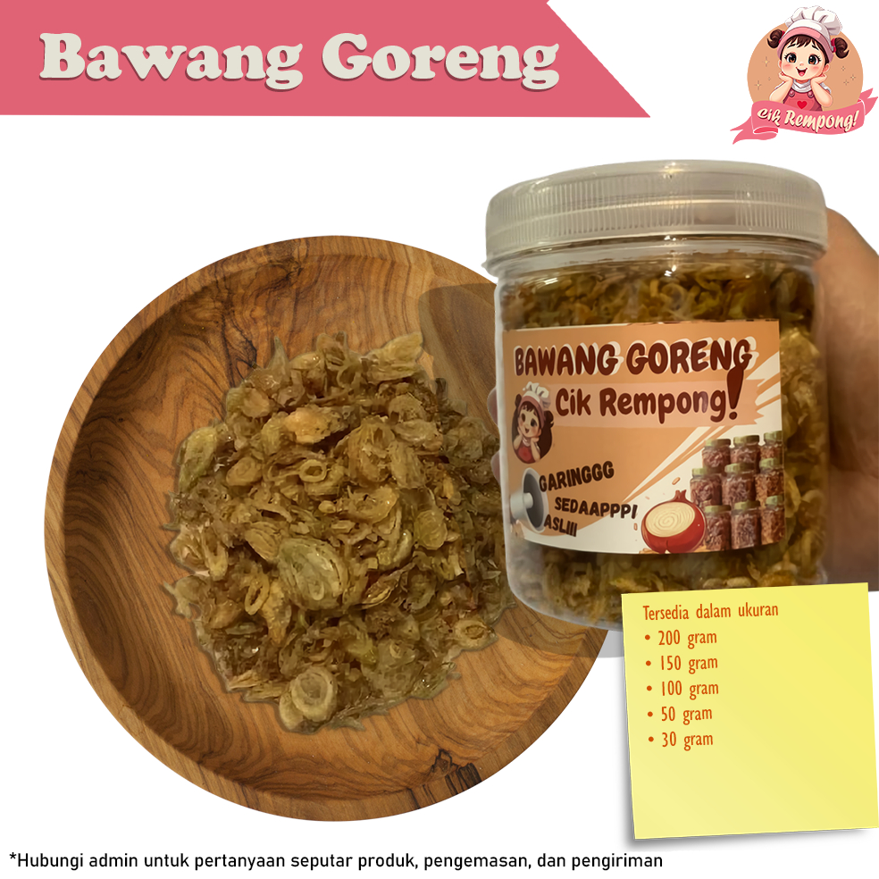 

BAWANG GORENG ASLI BREBES SUMENEP PREMIUM RENYAH 200gr 150gr 100gr 50gr 30gr