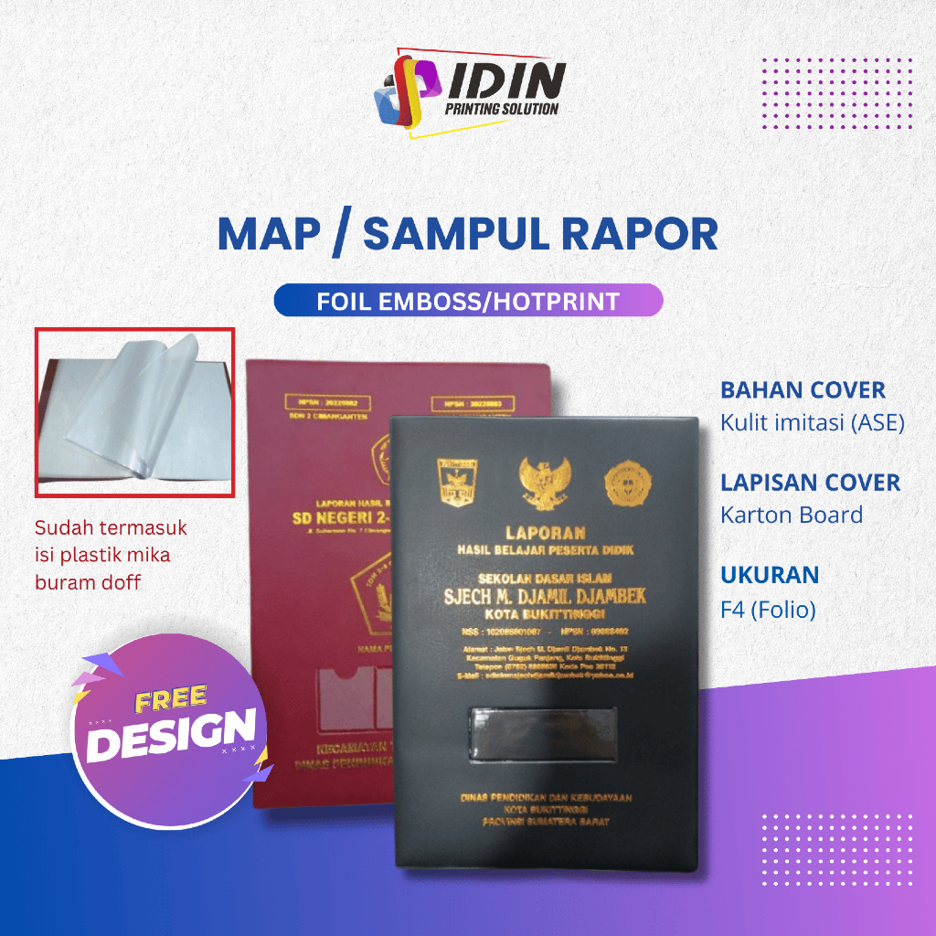 

Sampul Raport Rapor K13 F4 Isi 20 Foil Embos Hotprint Custom Free Design - Percetakan Idin Printing Solution