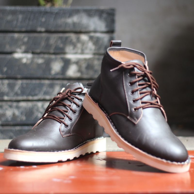 SPON | Sepatu Boots Pria Original Kulit Asli Black Master Spon Road Brown