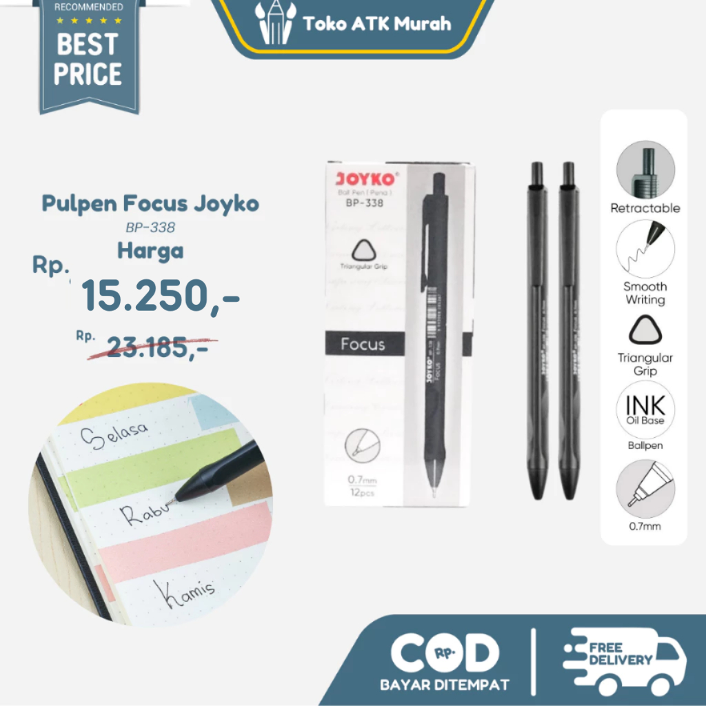 

Ball Pen Joyko BP-338 Pulpen Pena Focus 0.7 mm - Black