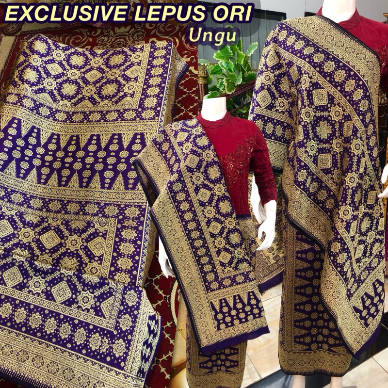 Exclusive Songket Lepus ORI Ungu Tua Gradiasi Berlian /Lepus Gebeng warna ORI /songket tenun asli pa