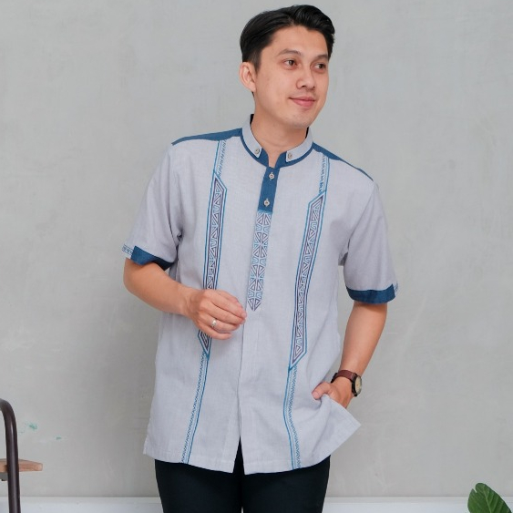 ASRIYANI Baju Koko Lengan Pendek Pria Dewasa Bordir Kombinasi Warna Simple Terbaru