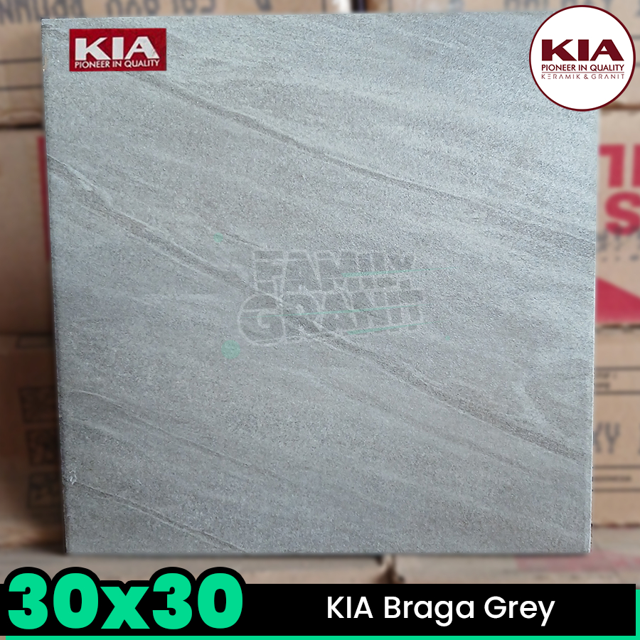 Keramik Kasar 30x30 KIA Braga Grey Motif Marmer Batu Lantai Kamar Mandi / Teras Matte