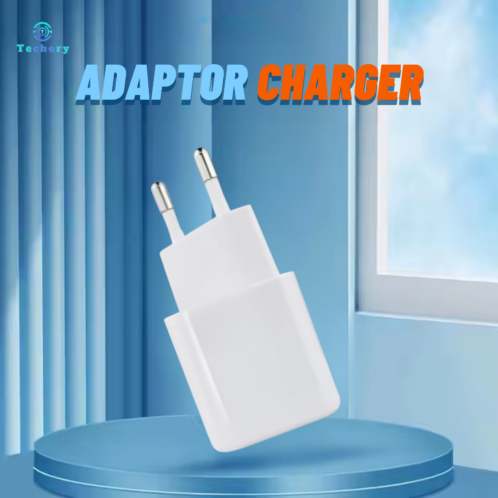 TECHORY Adaptor Charger Fast Charging Kepala Charger dengan Dua Port USB-A dan Type-C untuk Android 