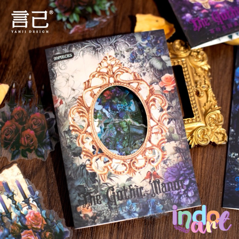 

(IAS) Sticker Deco Journal Scrapbook Vintage Manor Gothic Lamp Candle Holder Rose Red Black Emo Boroque Castle Retro Lampu Jadul