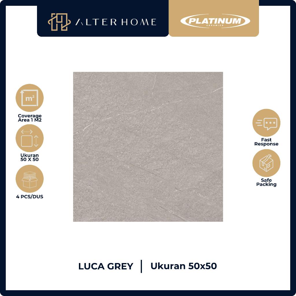KERAMIK LANTAI KAMAR MANDI / MATT FINISH / PLATINUM LUCA GREY / 50cm X 50cm