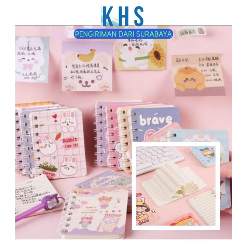 

Buku Mini Catatan Kartun Memo Kecil A7 Lembar Notebook Kecil Ring Motif Notepad Alat Tulis Portable