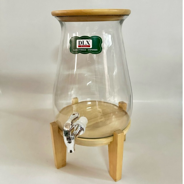 Dispenser galon kaca Izumi 5 liter tutup kayu + kaki kayu