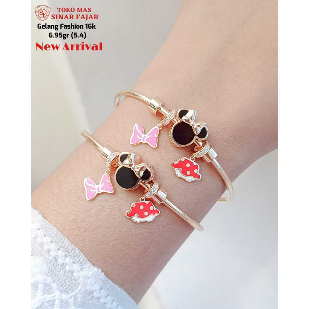 Gelang emas bangle oval charm kadar 16k/700% berat 6.95 gr