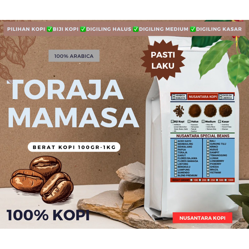 

Kopi Arabika Toraja Mamasa 100gr-500gr Single Orgin Nusantara Kopi