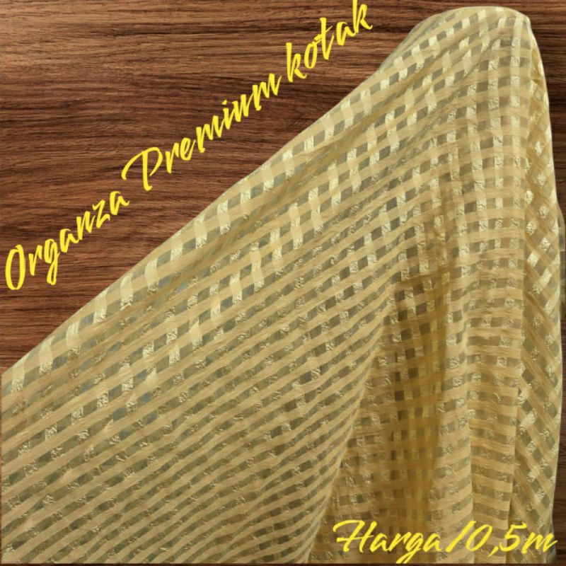 KAIN ORGANZA PREMIUM MOTIF KOTAK WARNA KUNING - KAIN ORGANZA KOTAK HARGA/0,5M