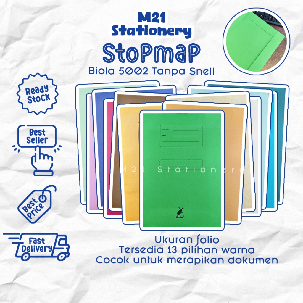 

(10 PCS) STOPMAP BIOLA 5002 TANPA SNELL / 1 pack isi 10 pc map stofmap folio kertas warna hijau biru merah ungu kuning pink coklat pastel organizer dokumen atk kantor alat tulis sekolah kampus murah / m21 stationery jogja