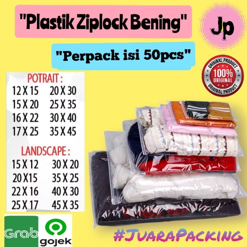 Perpack isi 50pcs Zipper Lock Resleting BENING ZIPLOCK POTRAIT Travel Pouch Transparan Kantong Plast