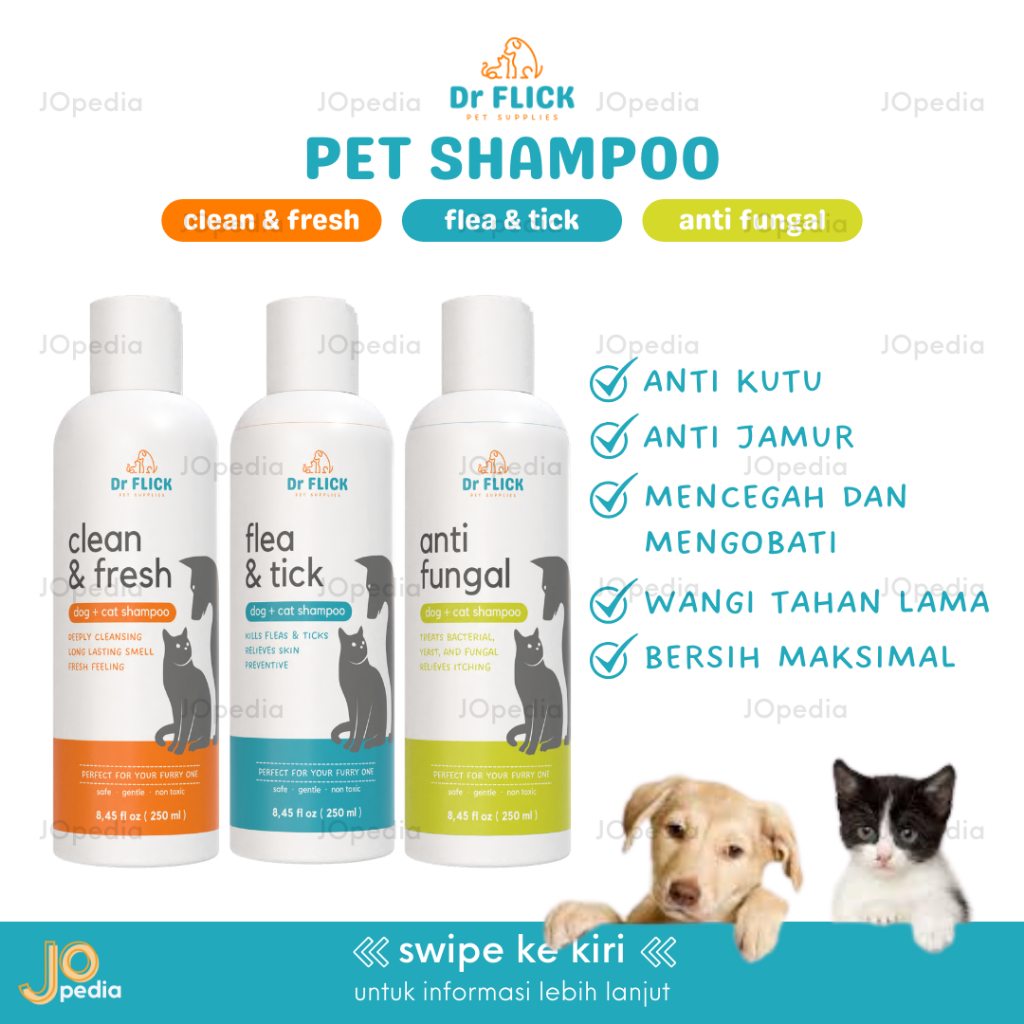DR FLICK Shampoo Kucing Anjing Anti Kutu Ampuh Anti Jamur Shampo Bulu Halus Lebat Anti Flea Tick Fun