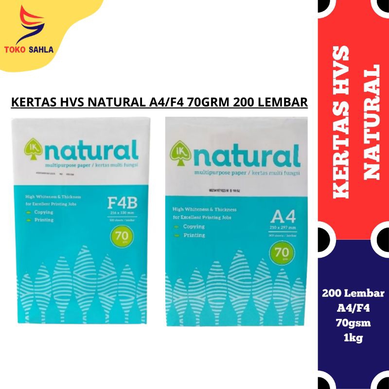 

Kertas HVS natural 200 lembar 1kg A4/F4 70grm / kertas fotocopy murah berkualitas