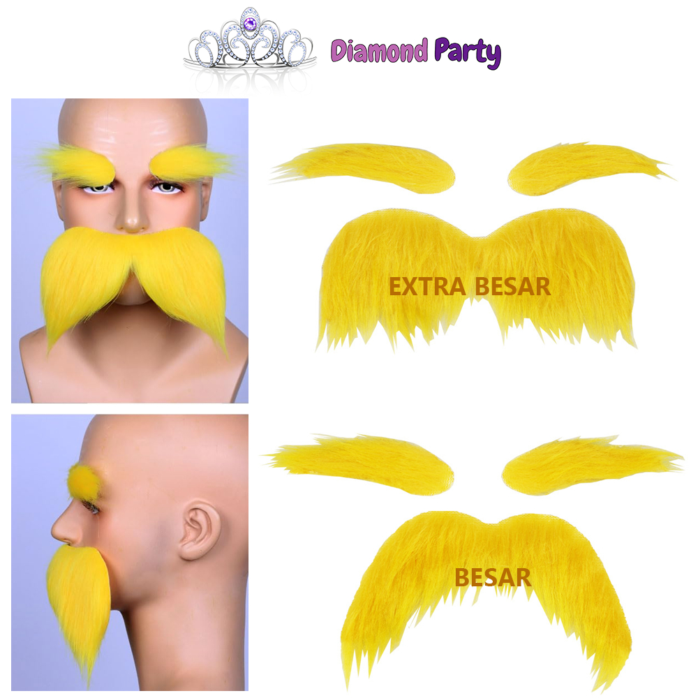 1 Set Alis dan Kumis Palsu Besar Simulasi Kuning Jenggot Kakek Pesta