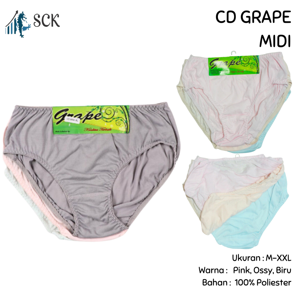 [ISI 3] Celana Dalam GRAPE MIDI - MIDI SABLON - 51 MIDI - 51 MINI Halus / CD Ukuran M-XXL Bahan Katu