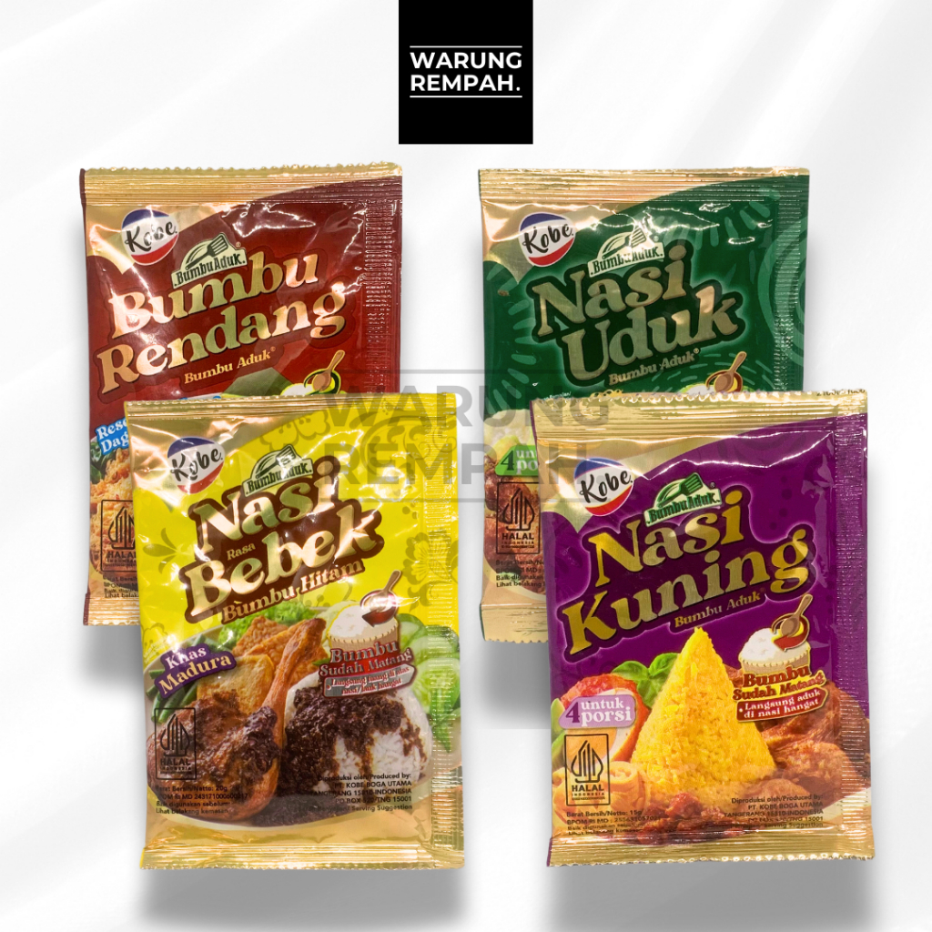 

VARIAN LENGKAP KOBE Bumbu Aduk Instant Siap Santap Bebek Bumbu Hitam Nasi kuning Rendang Nasi Uduk