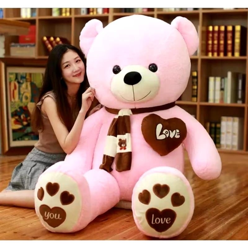 BONEKA TEDY BEAR FLUFFY SYAL SUPER JUMBO 1,2Meter SNI