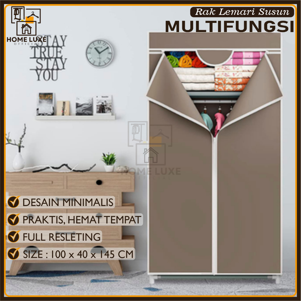 HOMELUXE Lemari Baju Rak Baju Dengan Tutup Resleting Lemari Kain Plastik Portable