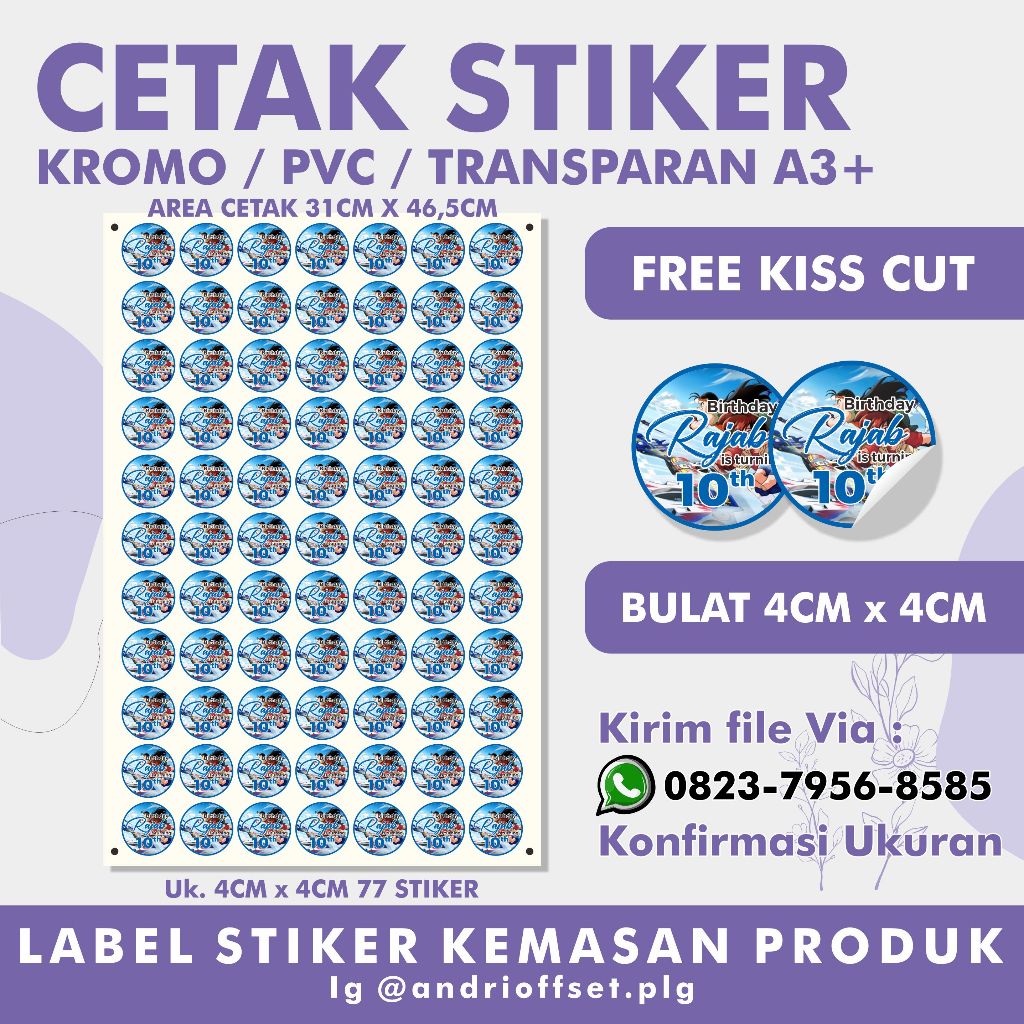 

label stiker / cutting stiker A3 stiker PVC / Stiker transparant / Stiker Kromo
