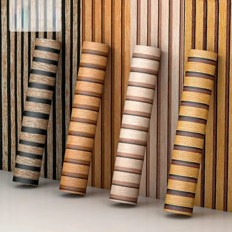 Wallpaper Sticker Dinding Serat Kayu Salur Panel Elegan Panjang 8 Meter x Lebar 45cm