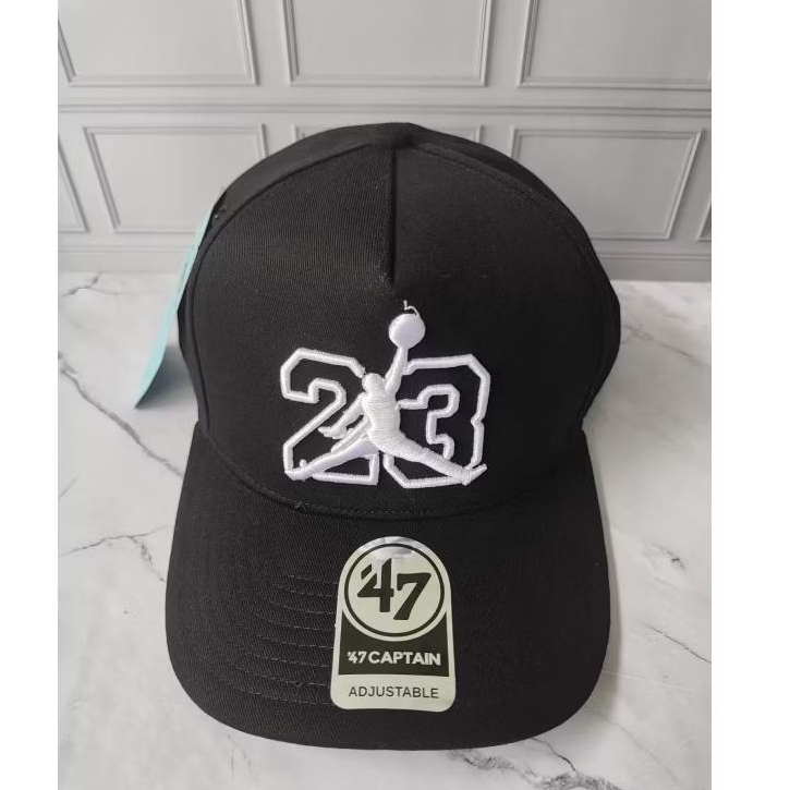 Topi Baseball Hitam Logo Putih Bordir#47 Captain Adjustable