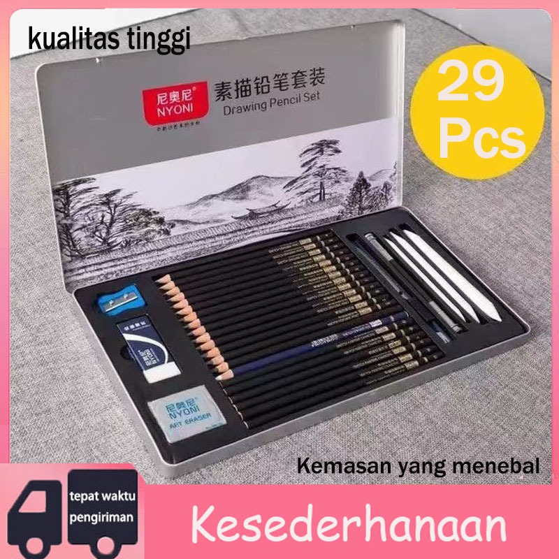 

Set pensil sketsa Nyoni profesional 2h-8b set lengkap pensil log untuk digunakan siswa pensil alat sketsa