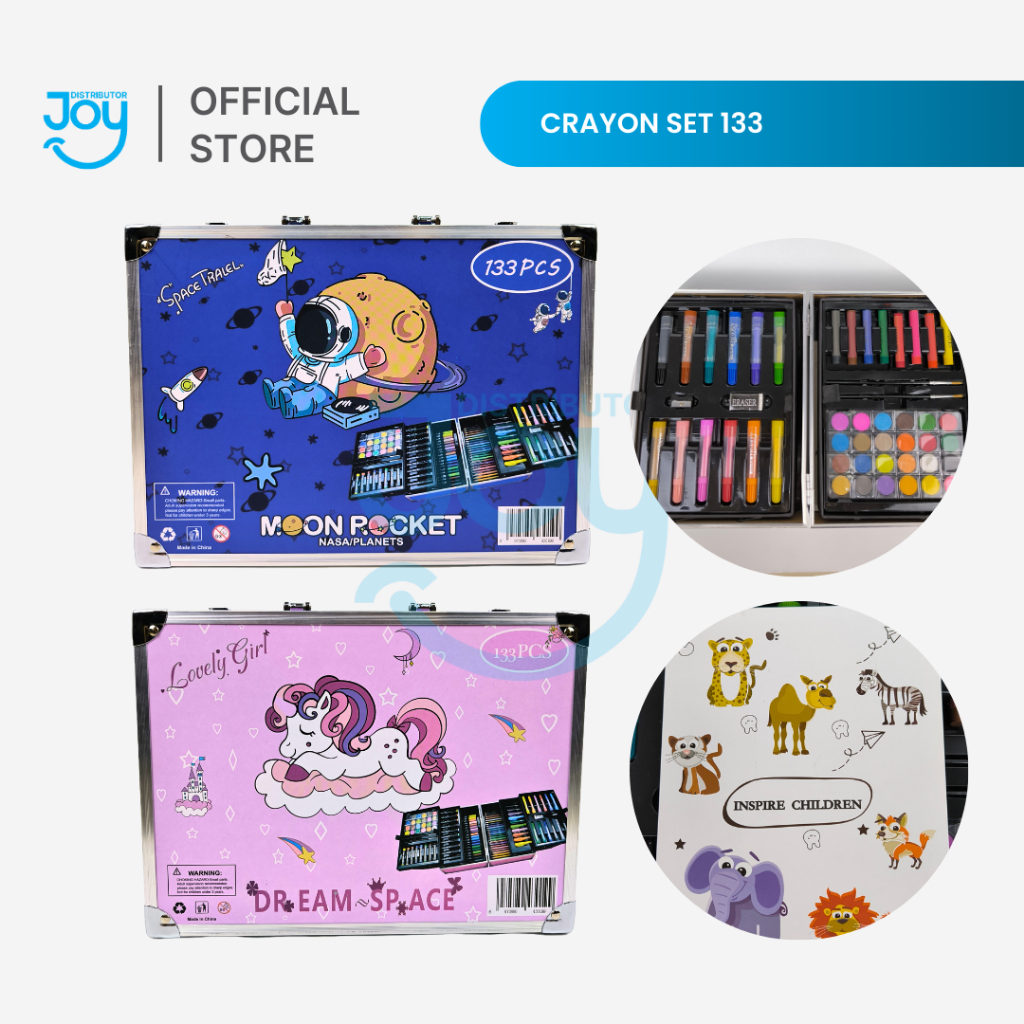 

(JOY) Crayon Set 133 Pcs Koper Aluminium Besi | Box Alat Lukis Anak Koper Set | Krayon Mewarnai Anak | Pensil Warna |