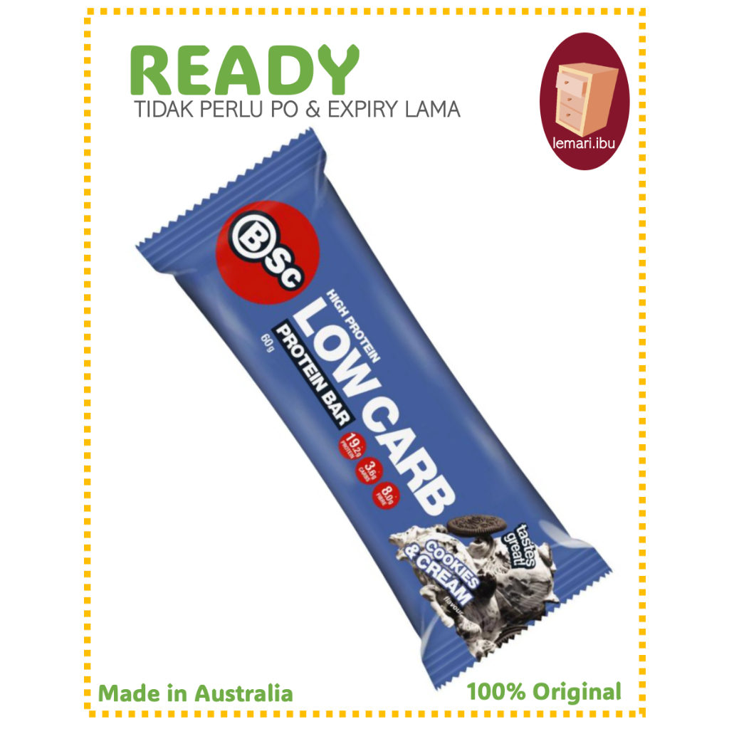 

BSC Bodyscience High Protein Low Carb Bar Cookies & Cream 60g - Protein Bar - 100% ORIGINAL - BARANG READY DIKIRIM - Made in Australia
