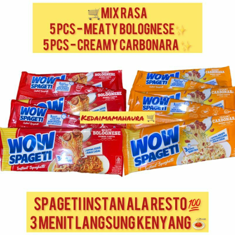 

pasta (10 pcs ) wow spageti meaty bolognese dan wow spageti creamy carbonara exp 20-09-2025