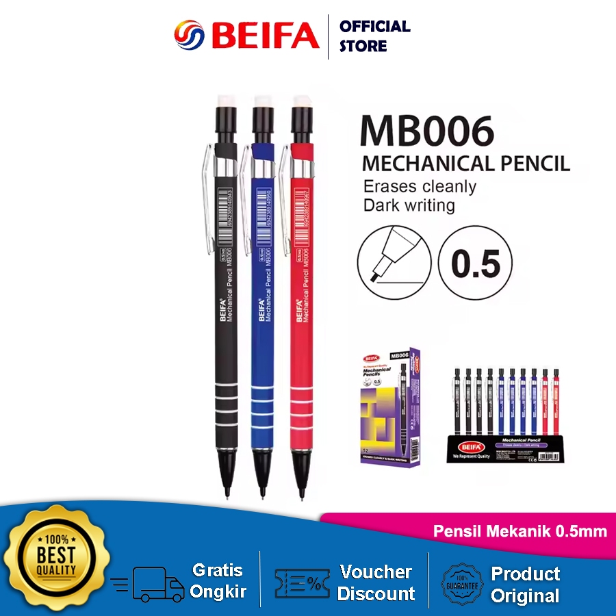 

Beifa Pensil Mekanik 0.5mm 3 warna Ramah Lingkungan Halus Untuk Menulis MB006