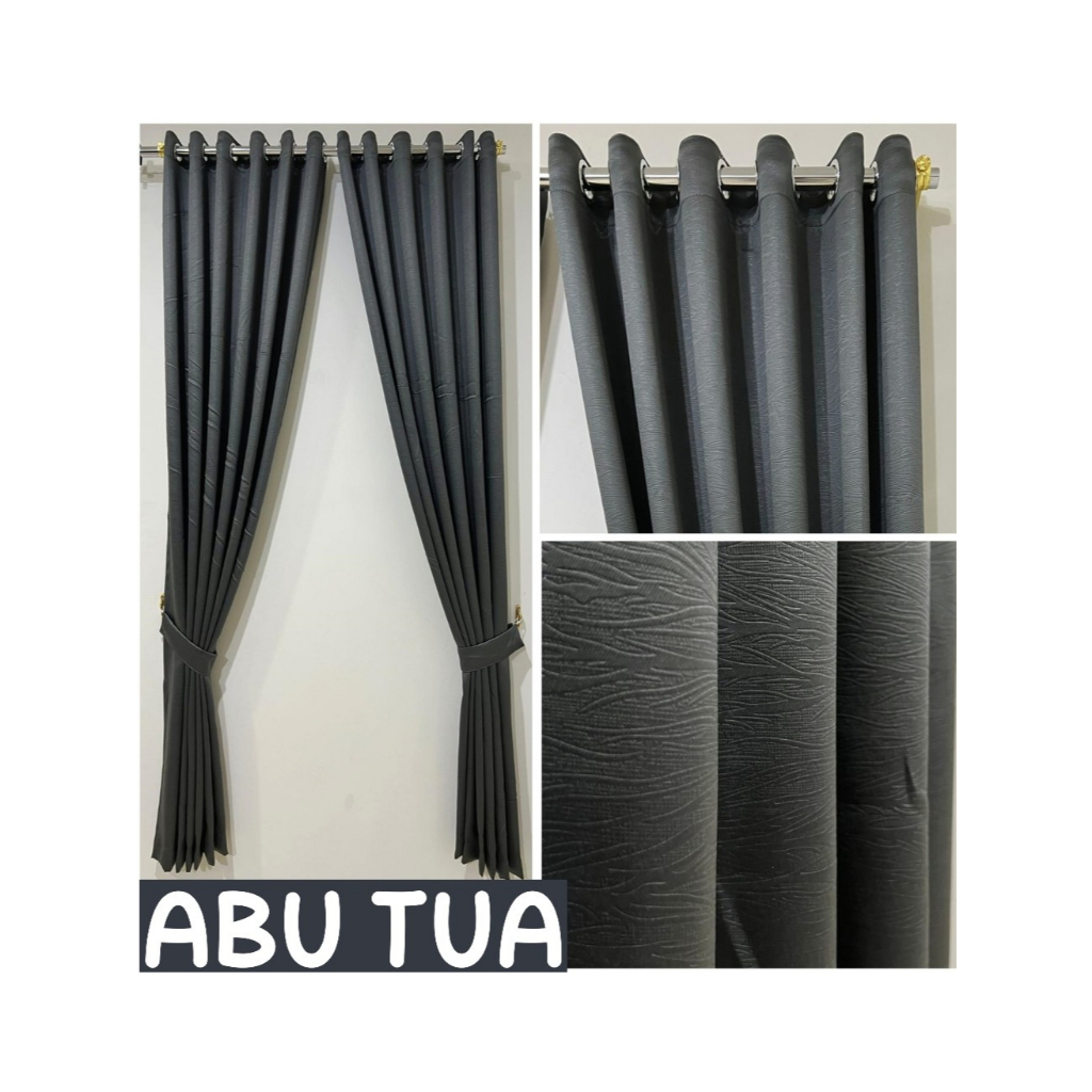 Gorden Polos Bahan Blackout Emboss Kain Tebal Model Smokring Ring Silver Variasi Warna Coklat Tua Co