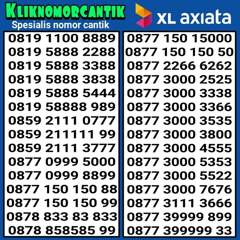 nomor cantik XL Axiata 4G&5G kartu perdana XL Axiata B7
