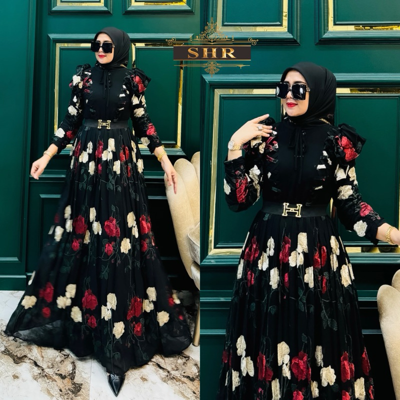 “BY SHR ORI NEW” READY MAXI DRESS CINDERELLA RUFFLE  FLOWERS BORDIR CERUTY BY SHR ORI BEST SELLER GA