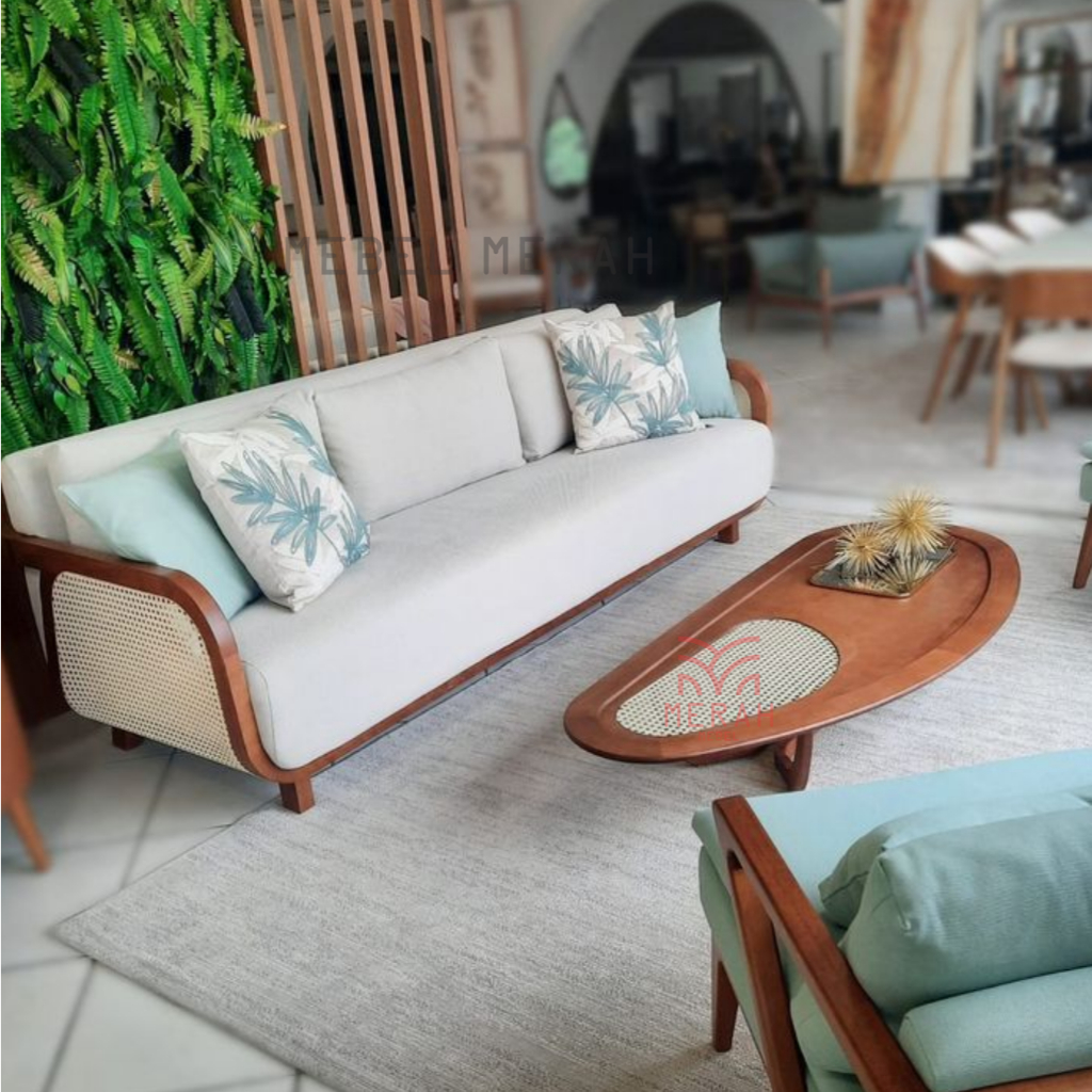 Sofa Kayu Jati dan Anyaman Rotan Asli - Sofa Kayu Jati Murah - Kursi Kayu Jati Murah - Mebel merah