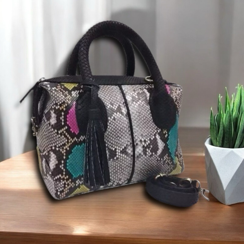 Tas Kulit Ular Piton Asli Wanita Tas Natalie Kulit Asli Original Motif Natural Mix Warna