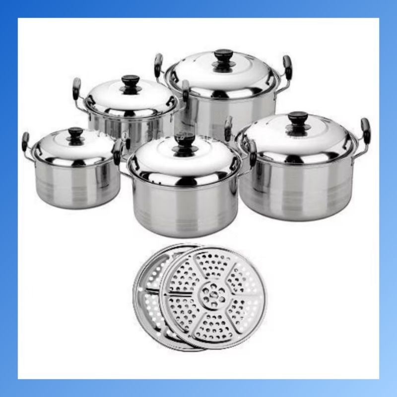 panci steamer set 5 susun tutup stenlis / Panci + Steamer Set 5 Susun Stainless