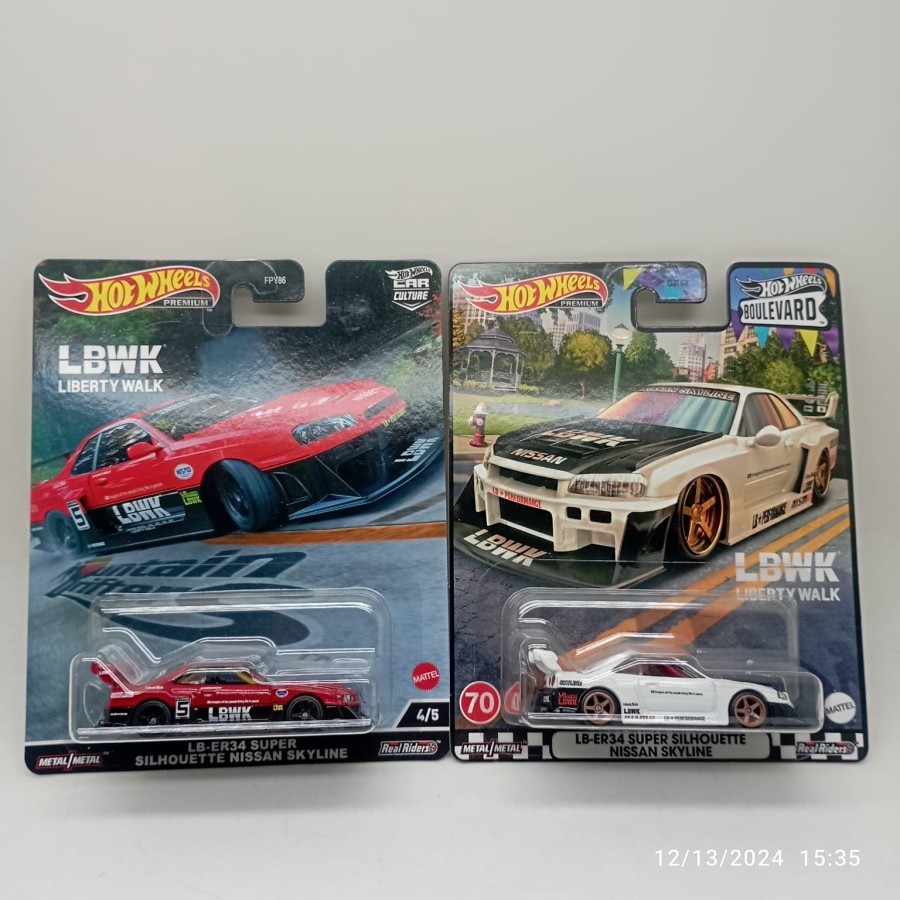 Hotwheels Premium Liberty Walk LB-ER34 Super Silhouette Nissan Skyline red + LB-ER34 Super Silhoutte