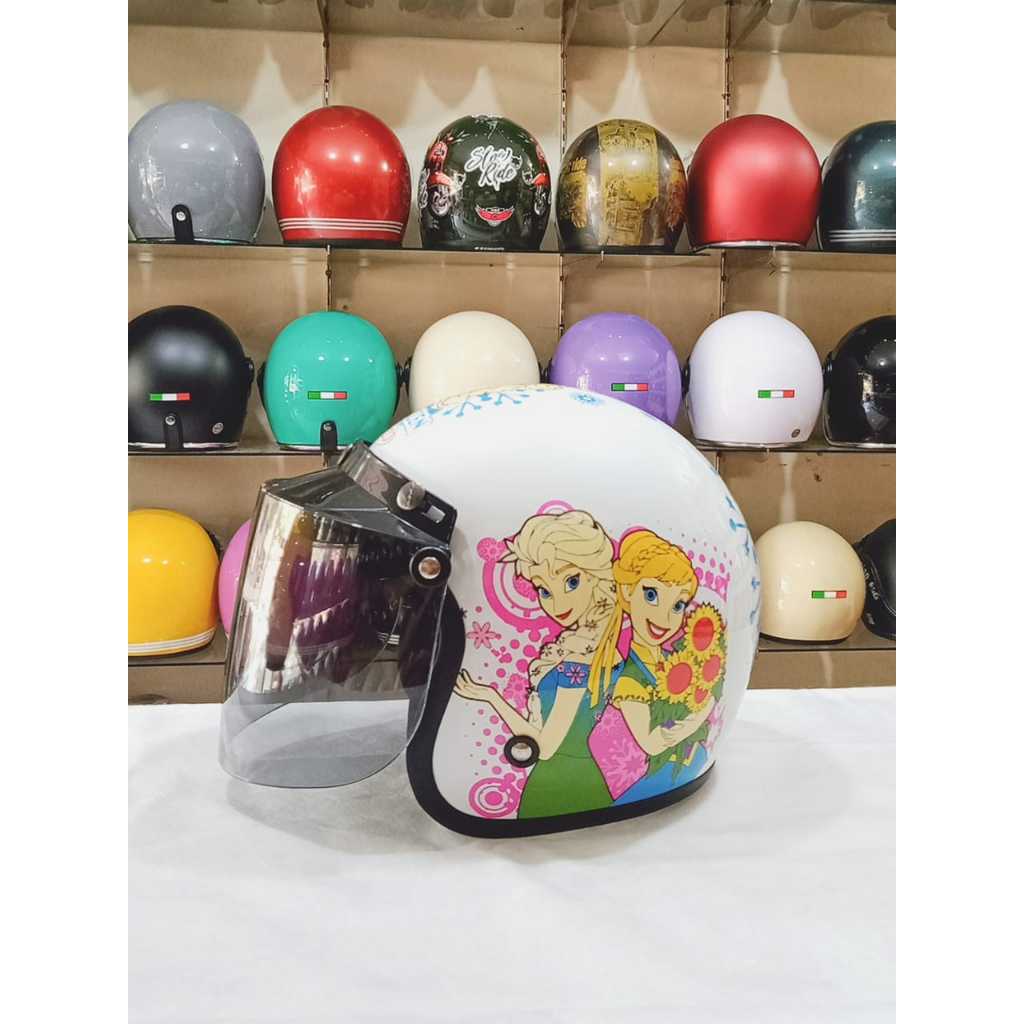 Aizo Helm Bogo Anak Motif Frozen Putih Glossy Berlabel SNI MurahBerkualitas COD Packing KardusBubble
