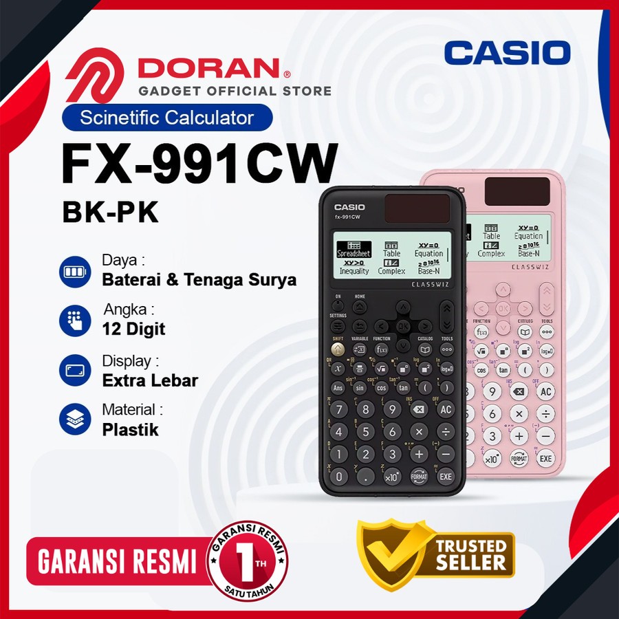 

Casio Calculator Scientific ClassWiz Model FX-991CW - Casio Kalkulator Ilmiah Original - Garansi Resmi