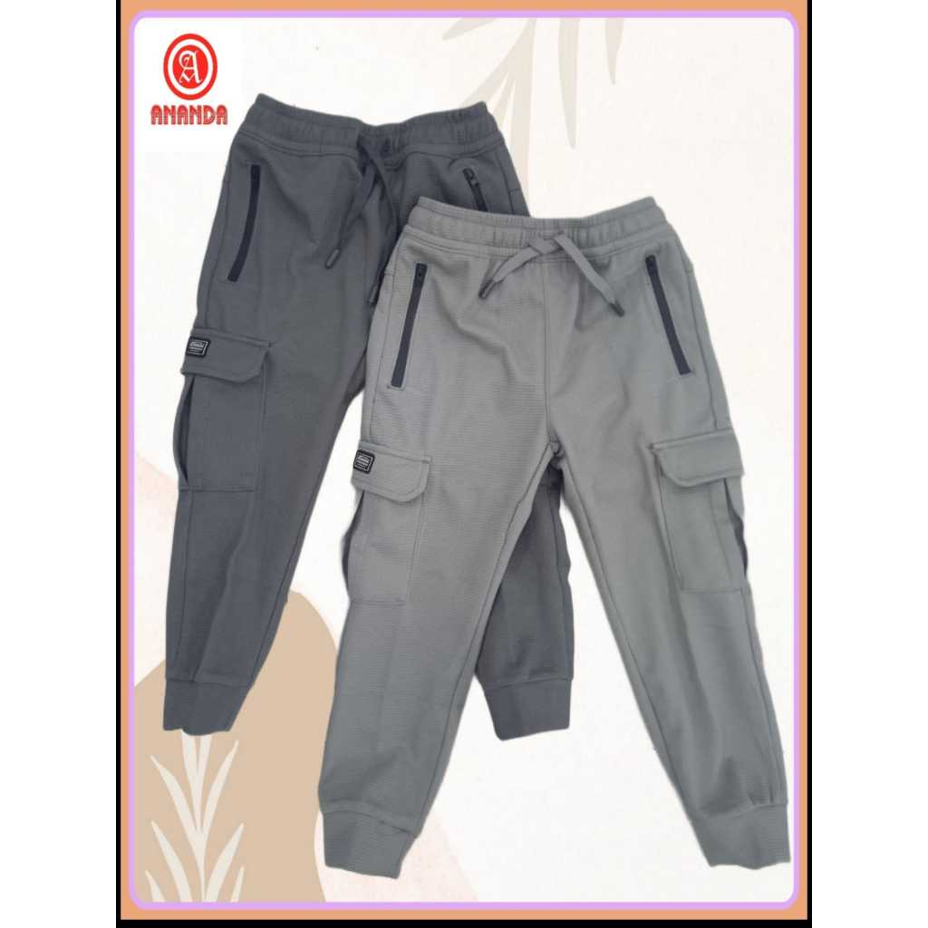 Bombi Kids - Celana Panjang Anak Laki-Laki Bahan Kaos wafle Premium Cargo Joger