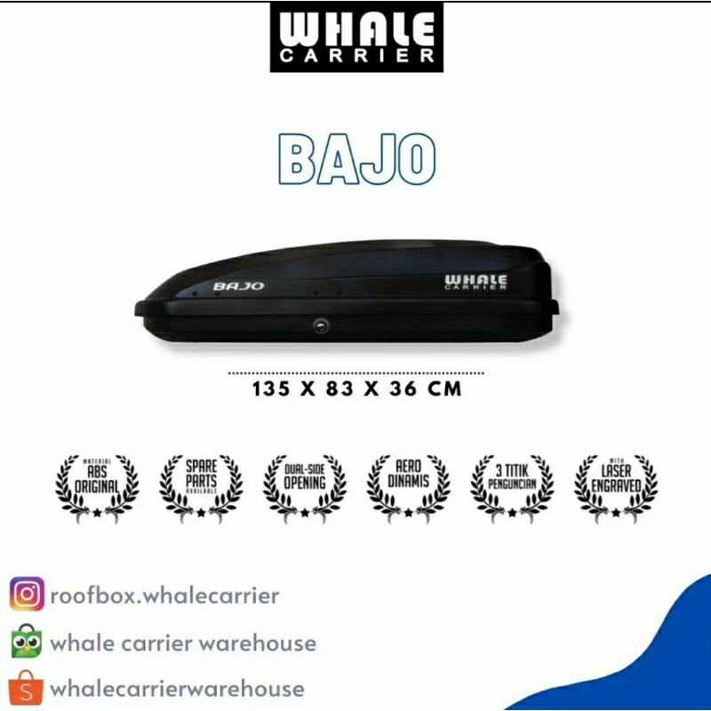 Roof box mobil / roofbox slim / bagasi atas mobil universal merk whale carrier tipe BAJO (350 liter)
