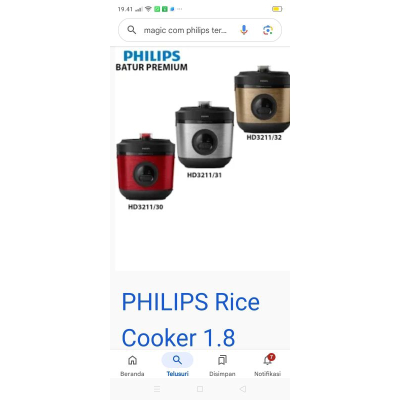 Phillips Rice Cooker Magic Com HD3211 1.8 Liter