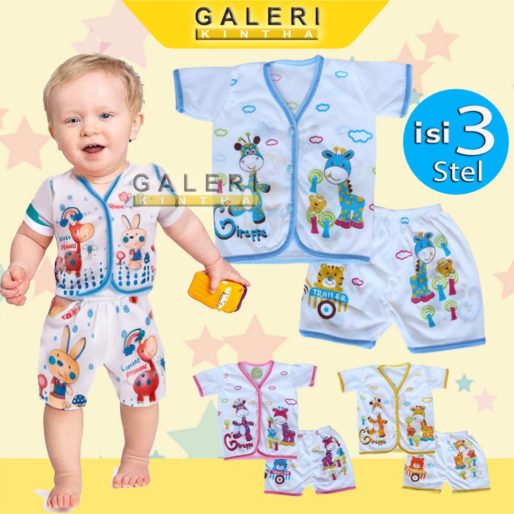 Setelan Baju Bayi Lengan Pendek Laki laki Perempuan Newborn 0 6 Bulan